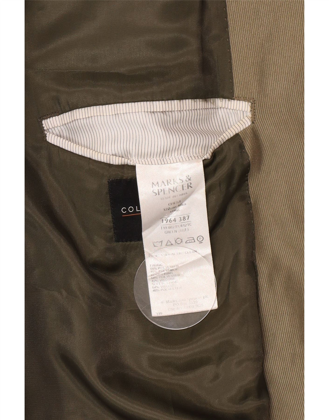 Jaqueta blazer masculina longa de 2 botões Marks & Spencer Reino Unido 48 2XL poliéster verde