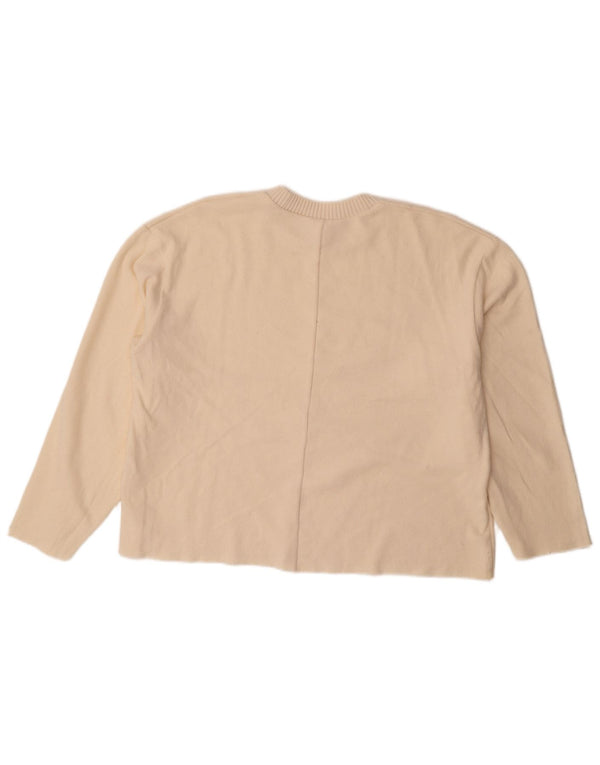 Zara Suéter feminino oversized com gola redonda Reino Unido 16 grande off white