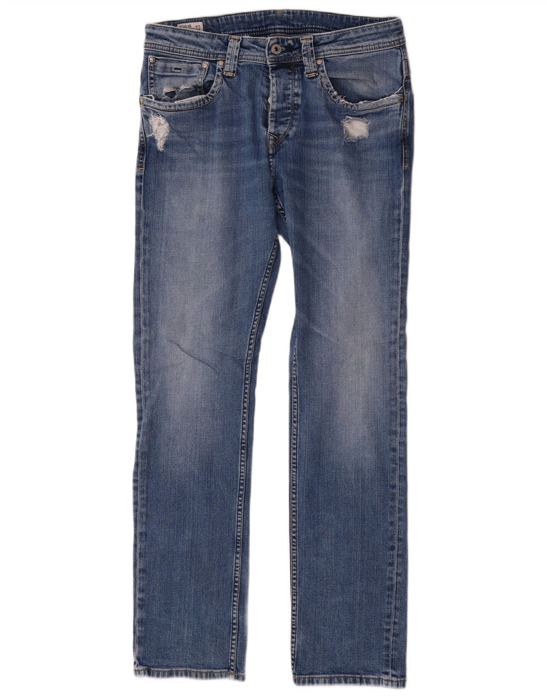 PEPE Jeans masculino desgastado regular reto jeans W32 L32 algodão azul