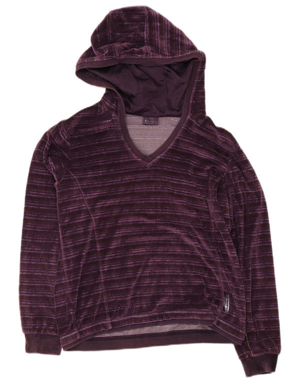 Jumper feminino com capuz de veludo Champion UK 16 grande algodão listrado roxo