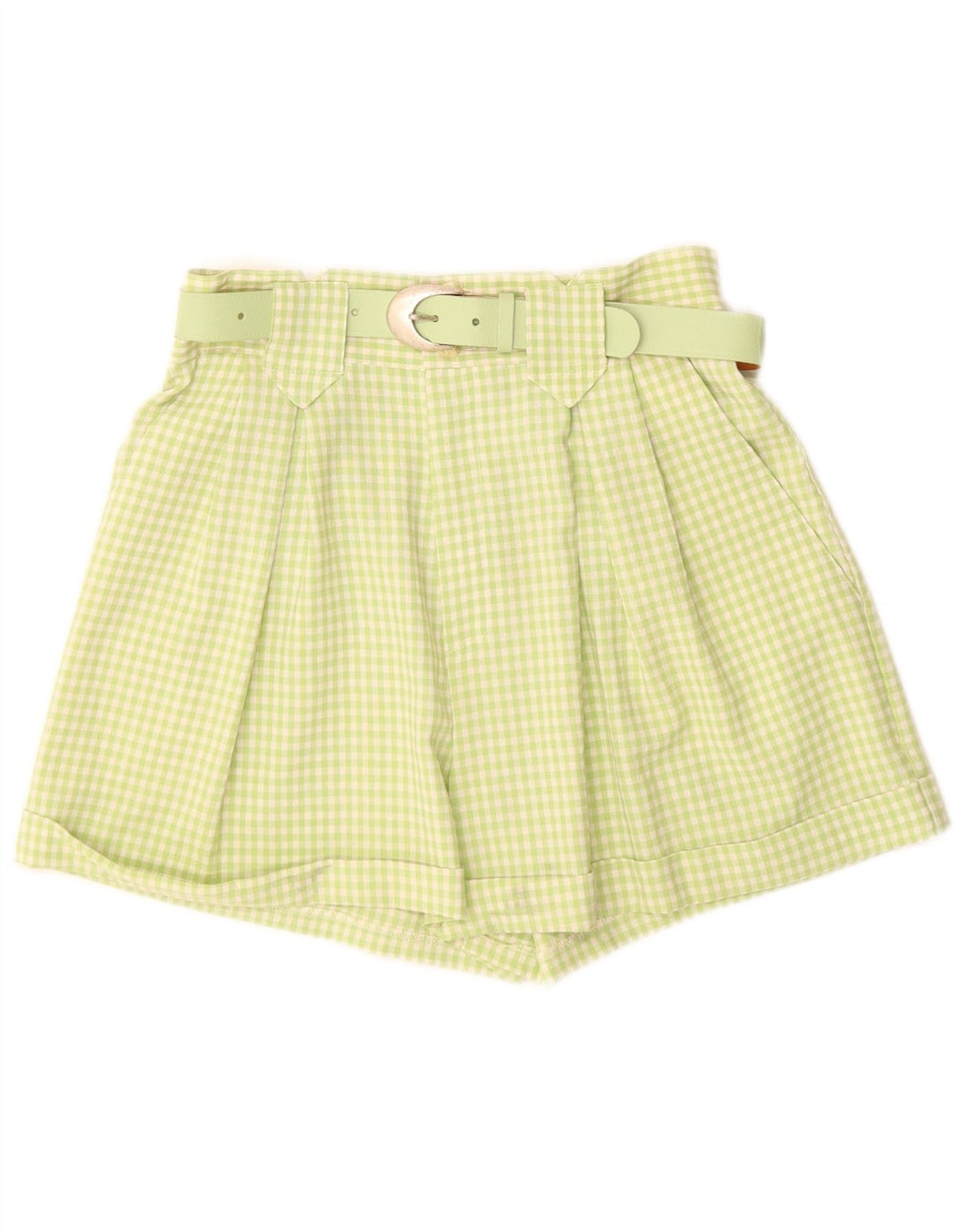 Shorts chino feminino de cintura alta PIMKIE IT 44 médio W26 verde guingão