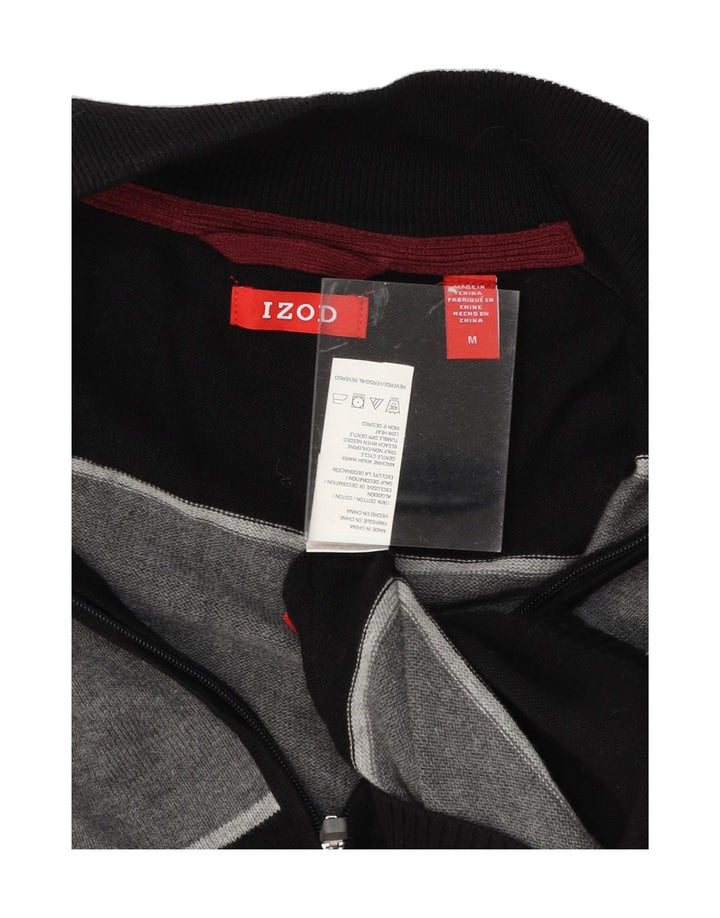 IZOD Mens Zip Neck Jumper Sweater Medium Black Striped Cotton Vintage Izod and Second-Hand Izod from Messina Hembry 