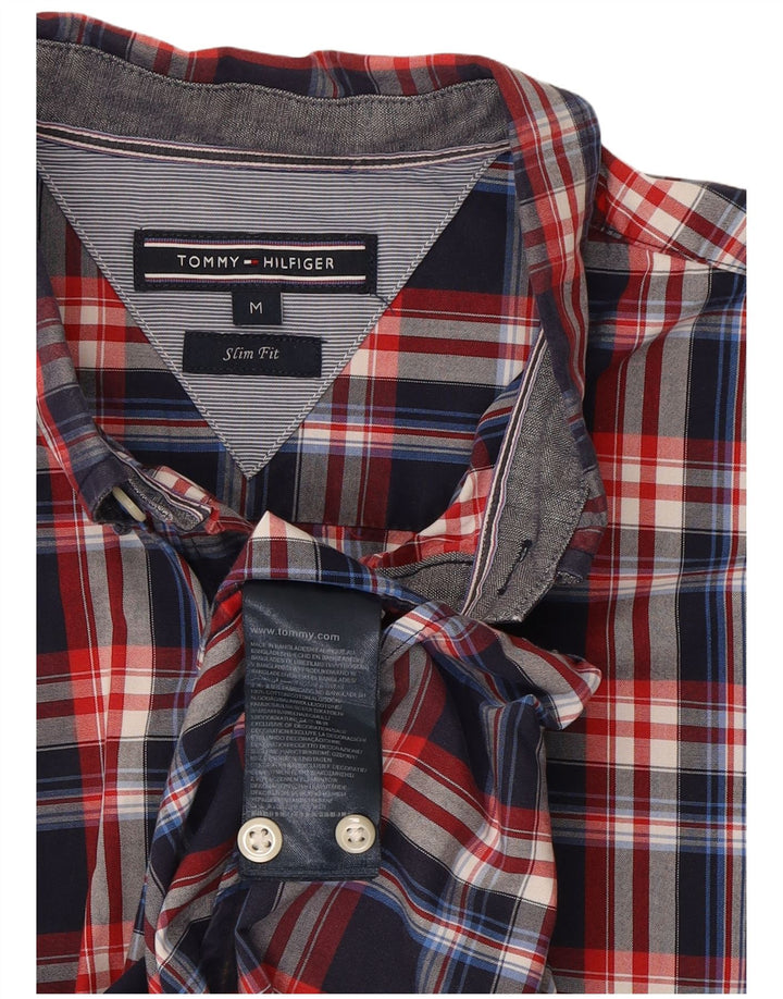 Camisa masculina Tommy Hilfiger Slim Fit média azul marinho xadrez algodão