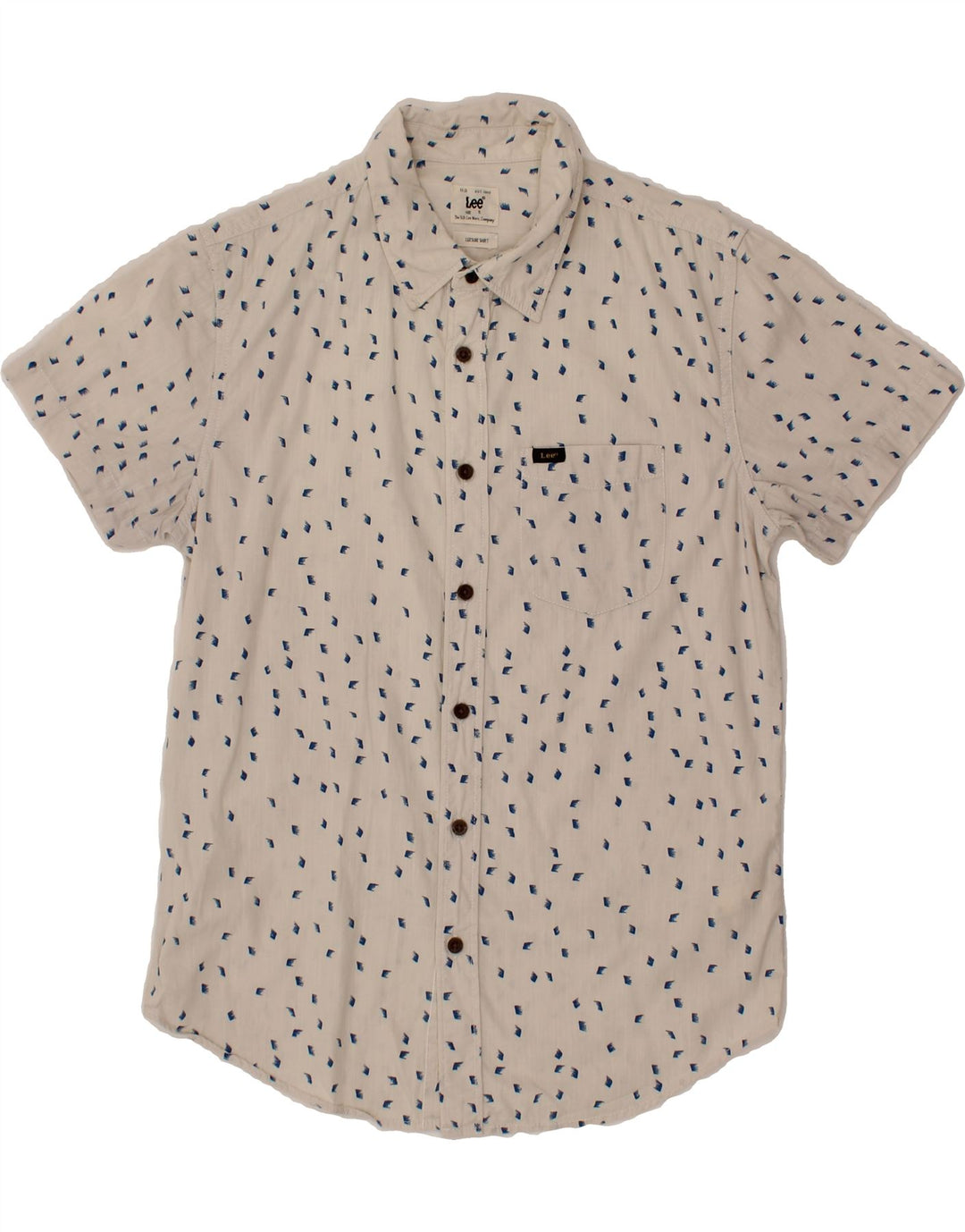 LEE Mens Abstract Pattern Short Sleeve Shirt Small White Cotton Vintage Lee and Second-Hand Lee from Messina Hembry 