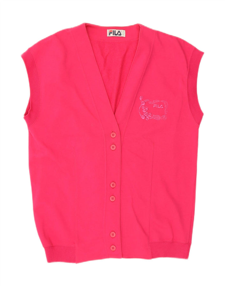 FILA Womens Sleeveless Cardigan Sweater IT 48 XL Pink Cotton Vintage Fila and Second-Hand Fila from Messina Hembry 