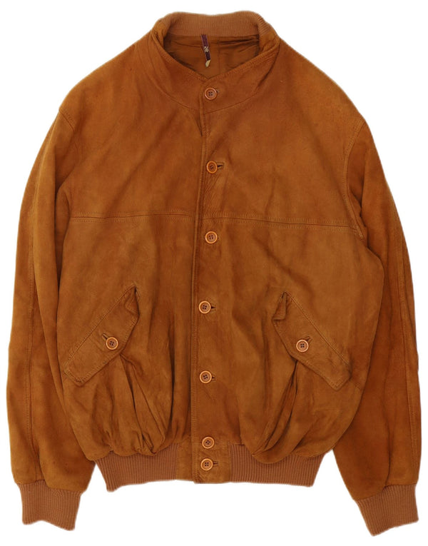 Jaqueta bomber masculina vintage de camurça Reino Unido 40 grande couro marrom