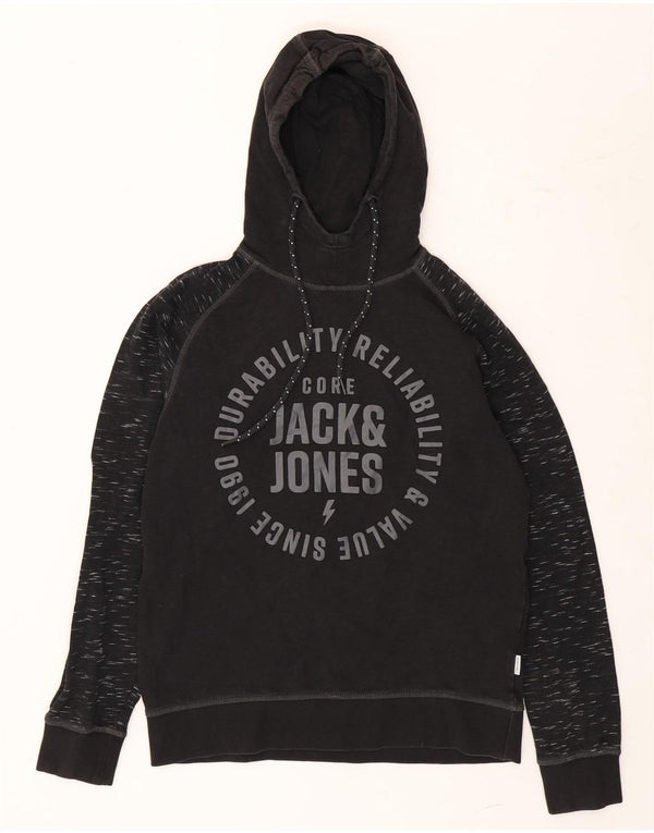 Jack & Jones moletom com capuz masculino gráfico médio preto manchado de algodão