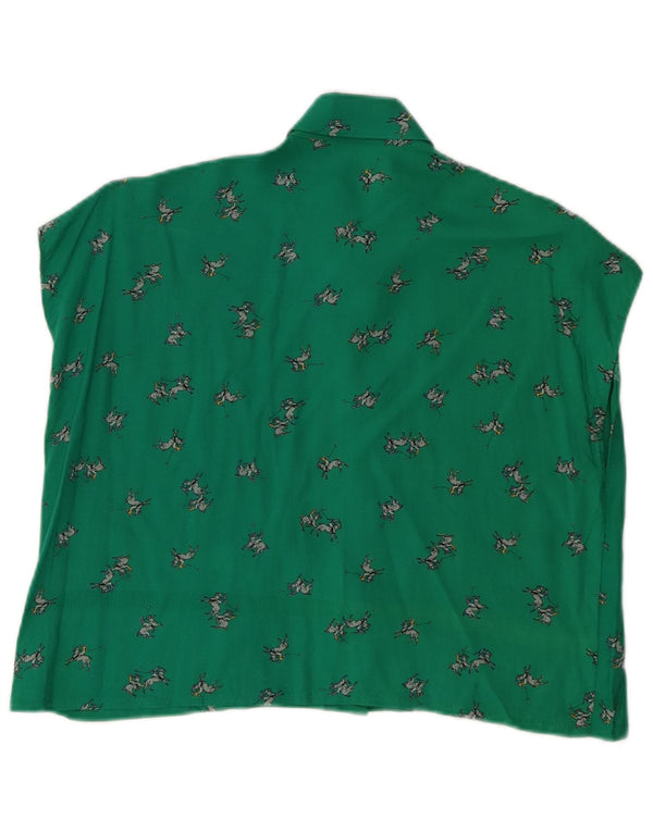 Blusa feminina vintage com estampa gráfica sem mangas Reino Unido 12 verde médio