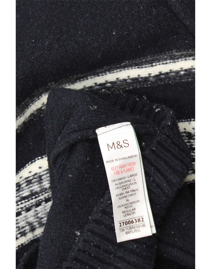 Suéter masculino Marks & Spencer com zíper e gola grande listrado azul marinho