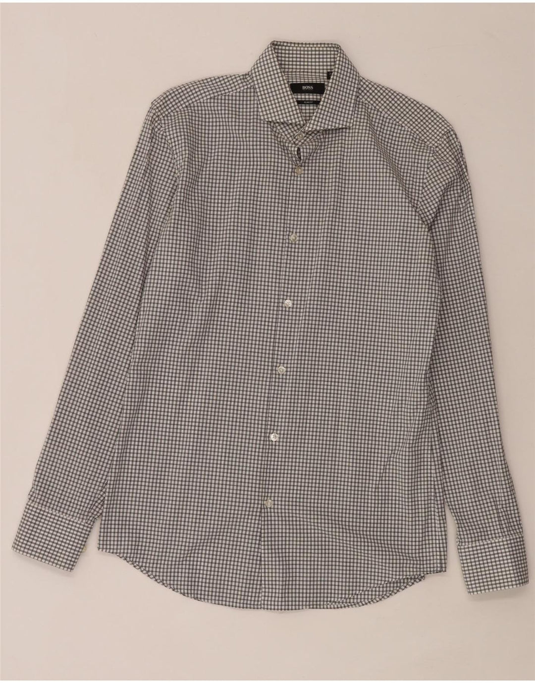 Camisa masculina Hugo Boss Slim Fit tamanho 38 15 xadrez branco médio
