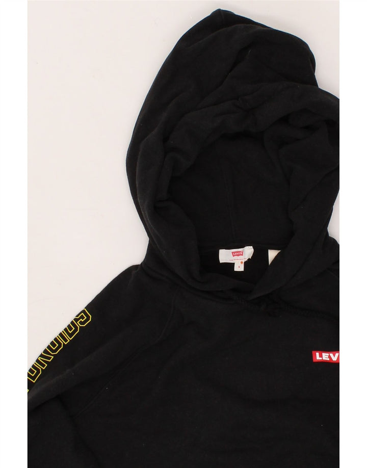 LEVI'S Mens Graphic Hoodie Jumper Small Black Cotton Vintage Levi's and Second-Hand Levi's from Messina Hembry 