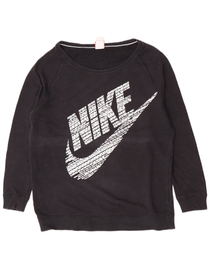 Nike feminino gráfico oversized moletom jumper UK 14 médio preto algodão