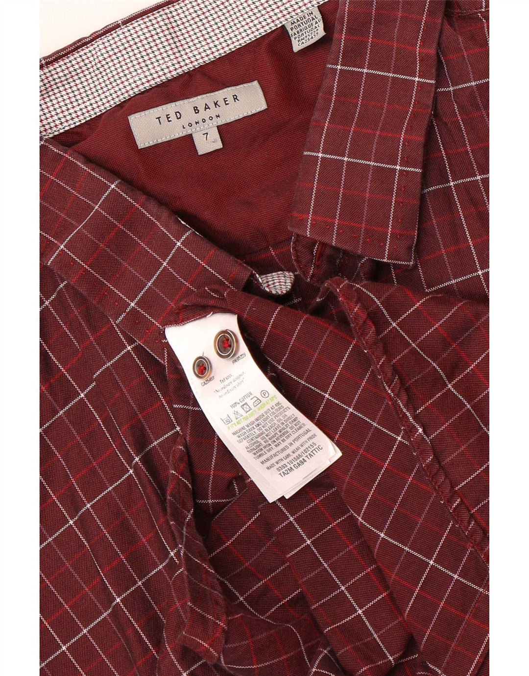 Camisa masculina Ted Baker tamanho 7 3XL algodão xadrez marrom