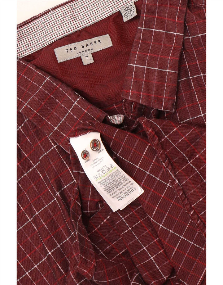 Camisa masculina Ted Baker tamanho 7 3XL algodão xadrez marrom
