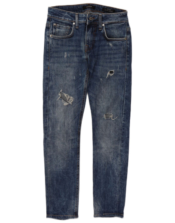 Guess Calça jeans feminina Los Angeles desgastada W29 L28 azul poliéster