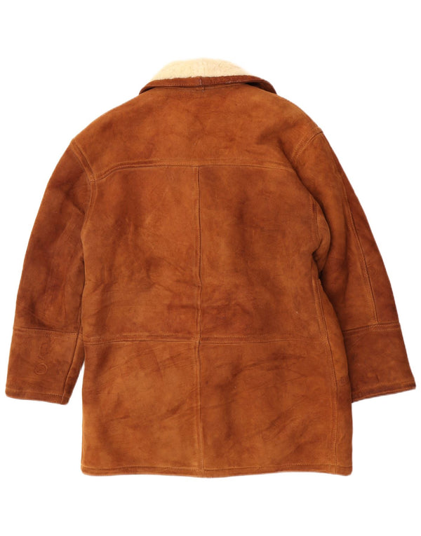 Jaqueta masculina vintage Shearling UK 36 pequena marrom