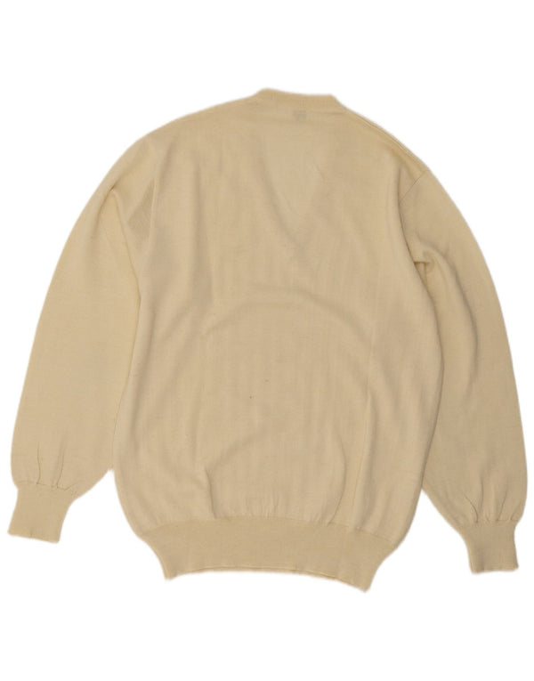 Suéter masculino vintage com decote em V IT 52 grande lã bege