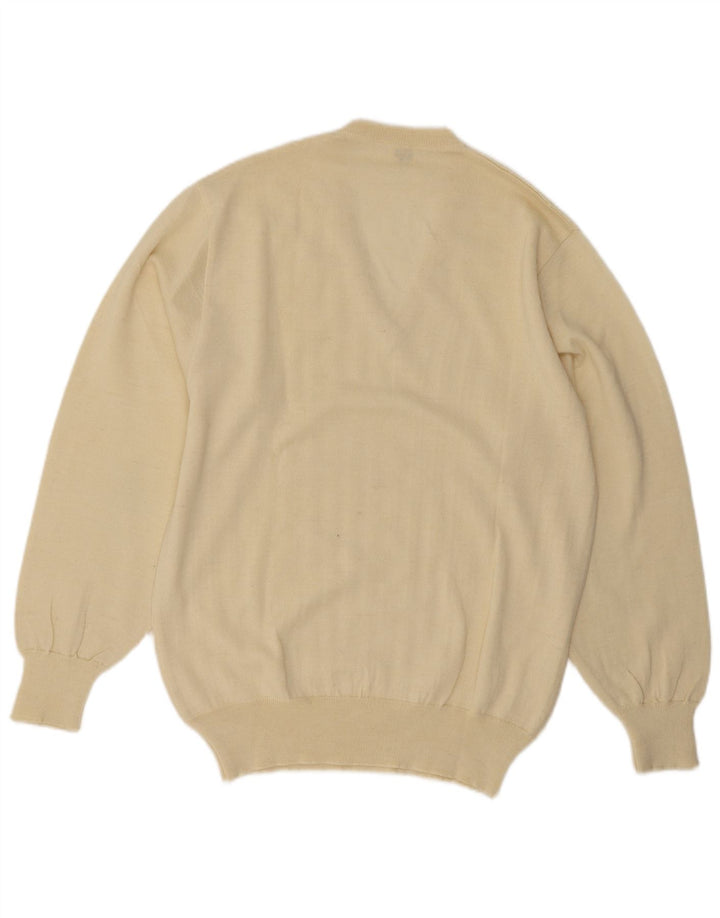 Suéter masculino vintage com decote em V IT 52 grande lã bege