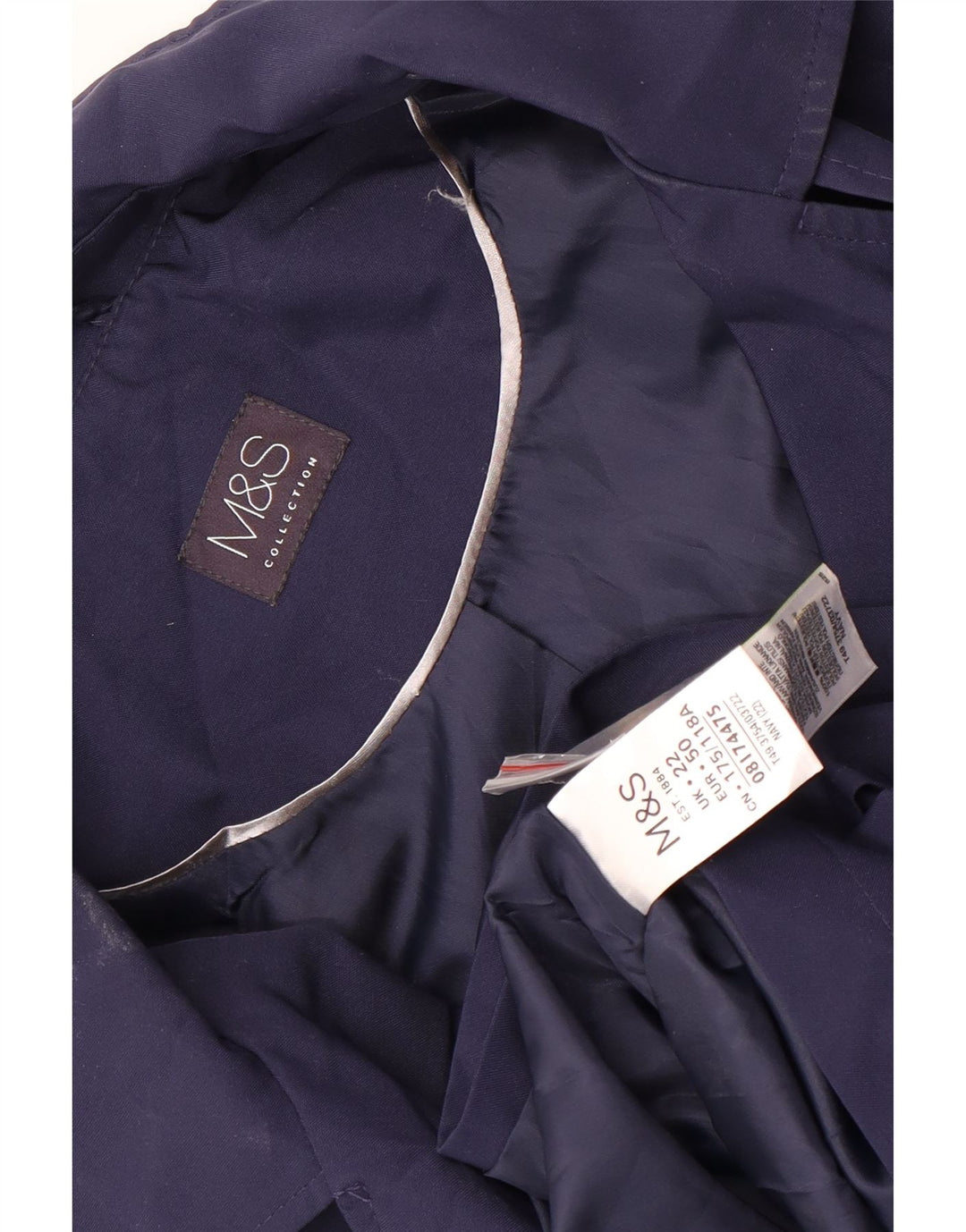 Casaco trench curto feminino Marks & Spencer Reino Unido 22 3XL azul marinho poliéster