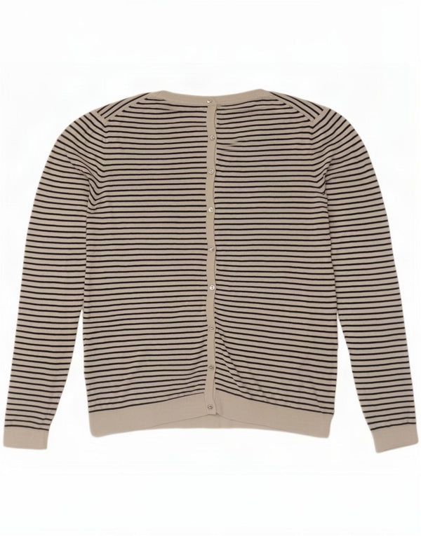 Suéter cardigã feminino Massimo Dutti Reino Unido 14 grande seda listrada branca