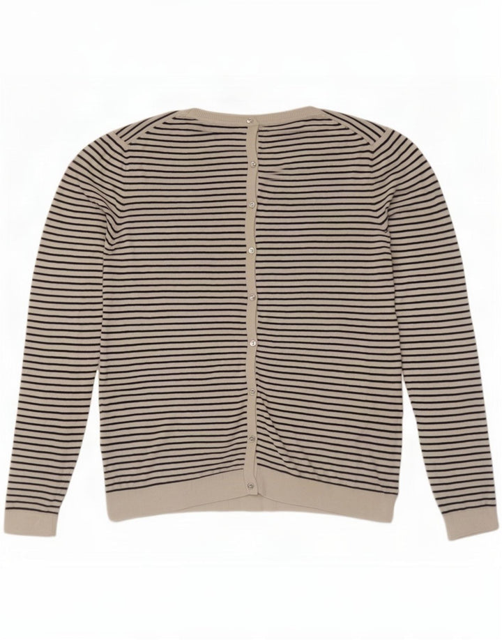 Suéter cardigã feminino Massimo Dutti Reino Unido 14 grande seda listrada branca