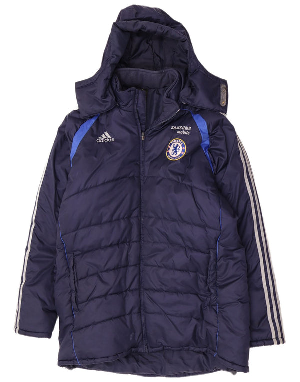 Adidas Mens Chelsea FC Jaqueta acolchoada com capuz Reino Unido 46/48 XL Azul marinho Nylon