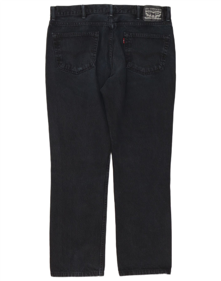 Calça jeans reta masculina Levi's desgastada W38 L32 algodão preto