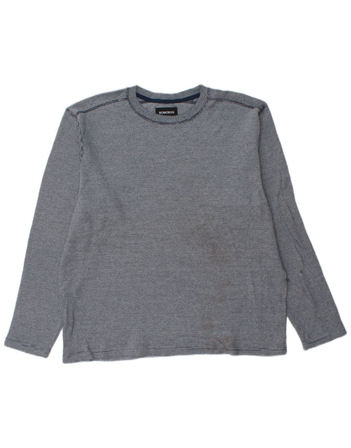 BONOBOS Top masculino de manga comprida XL algodão listrado azul