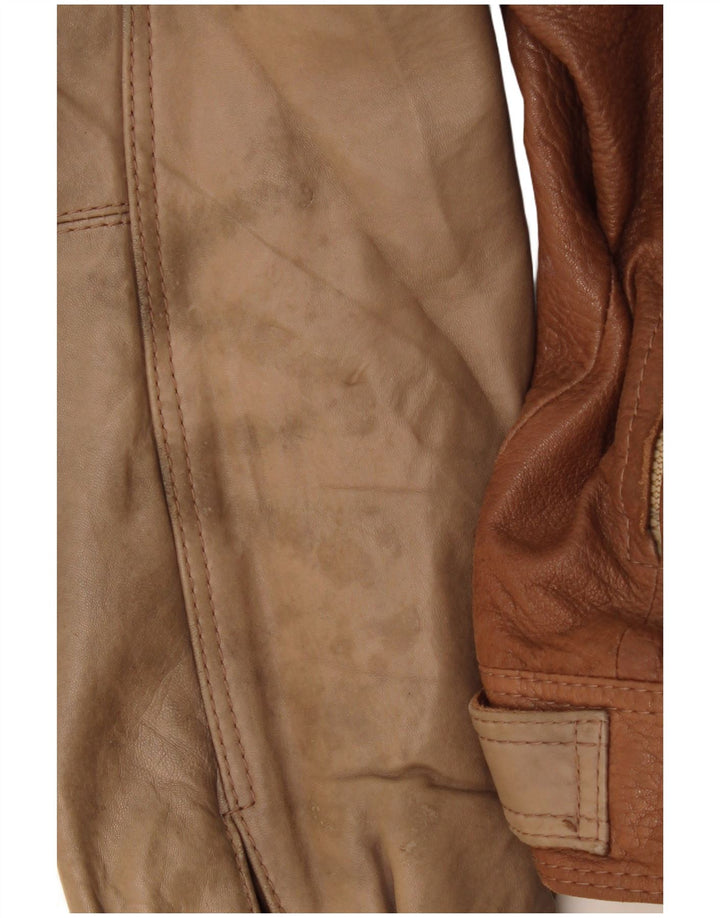 Jaqueta de couro masculina vintage IT 50 grande couro marrom colorblock