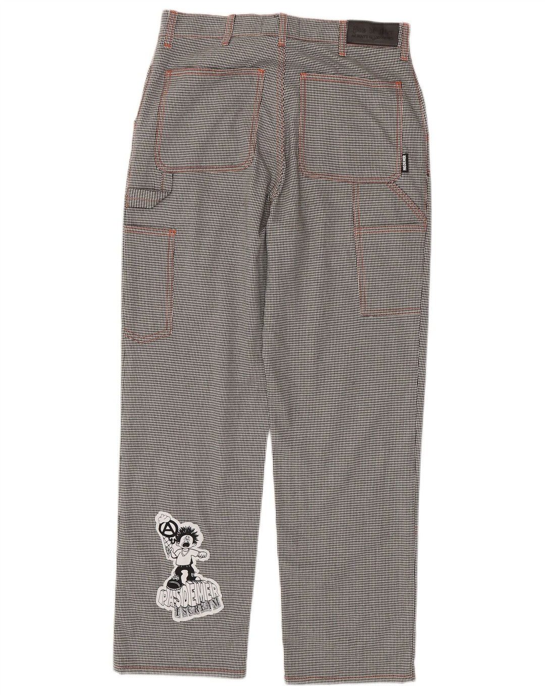 Calça cargo gráfica masculina Pas De Mer W30 L30 preta Houndstooth Cartoon