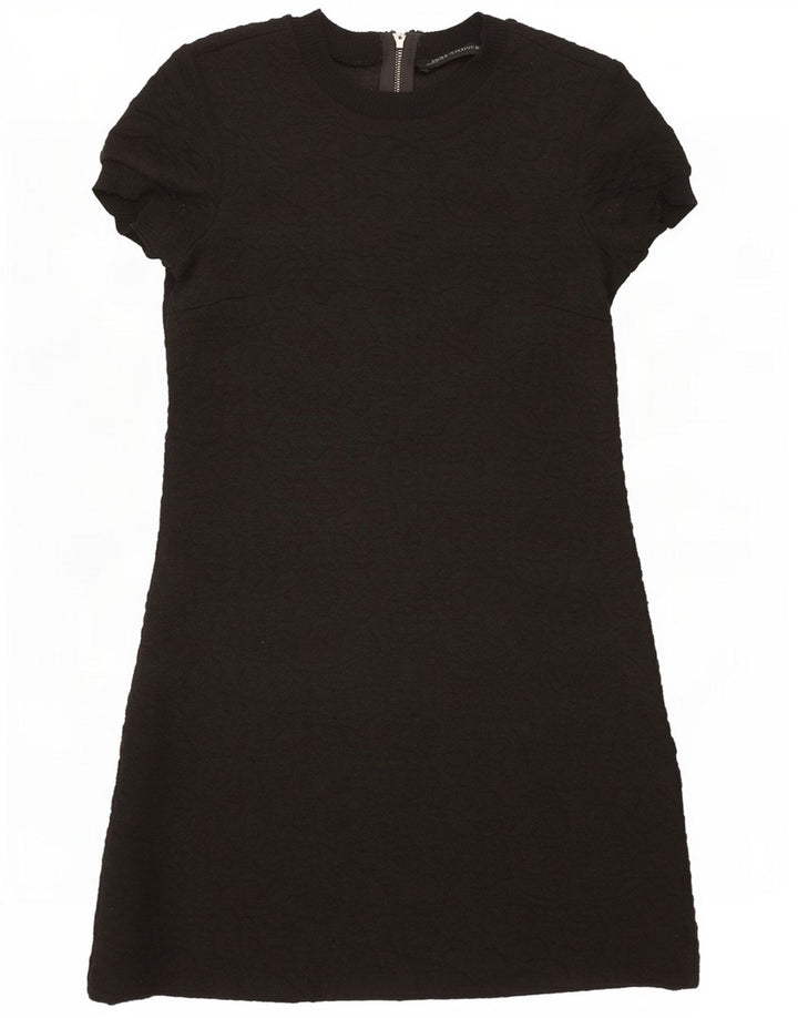 Vestido básico feminino de mangas curtas Zara Reino Unido 10 pequeno poliéster preto paisley