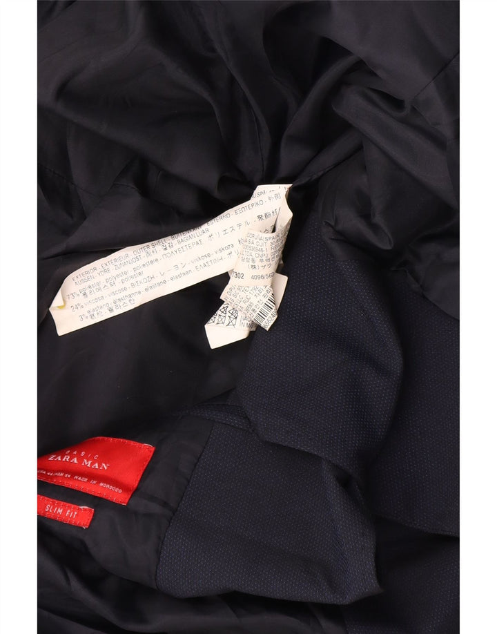 Jaqueta blazer masculina Zara com 2 botões EU 54 XL azul marinho poliéster