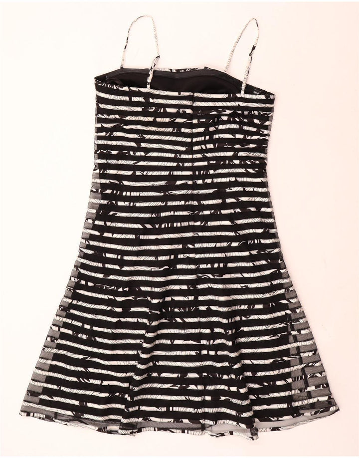 Vestido deslizante feminino FRANK LYMAN Reino Unido 14 poliéster listrado preto médio