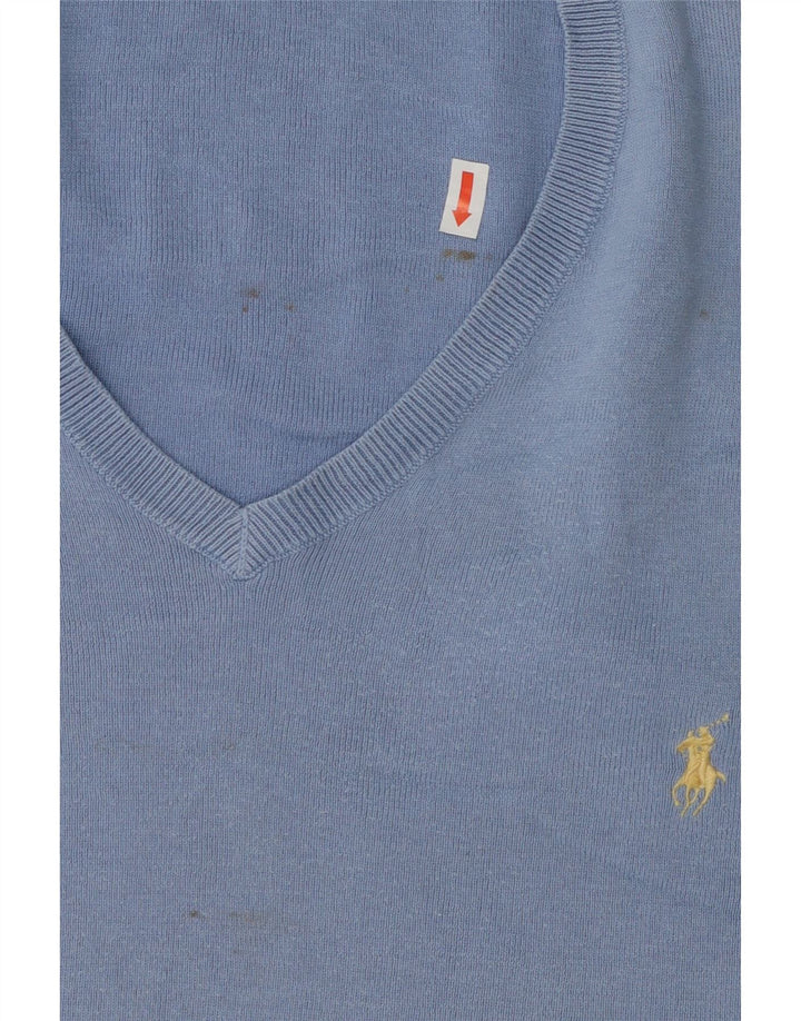 POLO RALPH LAUREN Mens V-Neck Jumper Sweater XL Blue Cotton Vintage Polo Ralph Lauren and Second-Hand Polo Ralph Lauren from Messina Hembry 