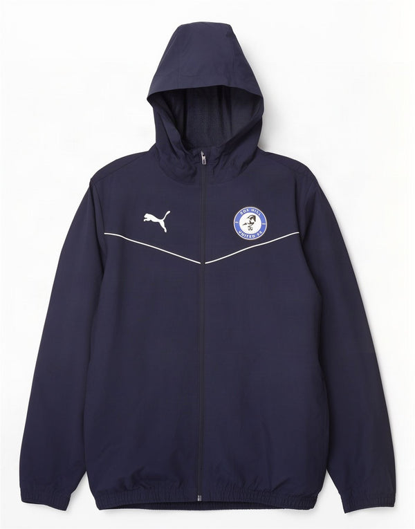 Jaqueta de chuva com capuz Puma Mens Box Hill FC Reino Unido 38 poliéster azul marinho médio