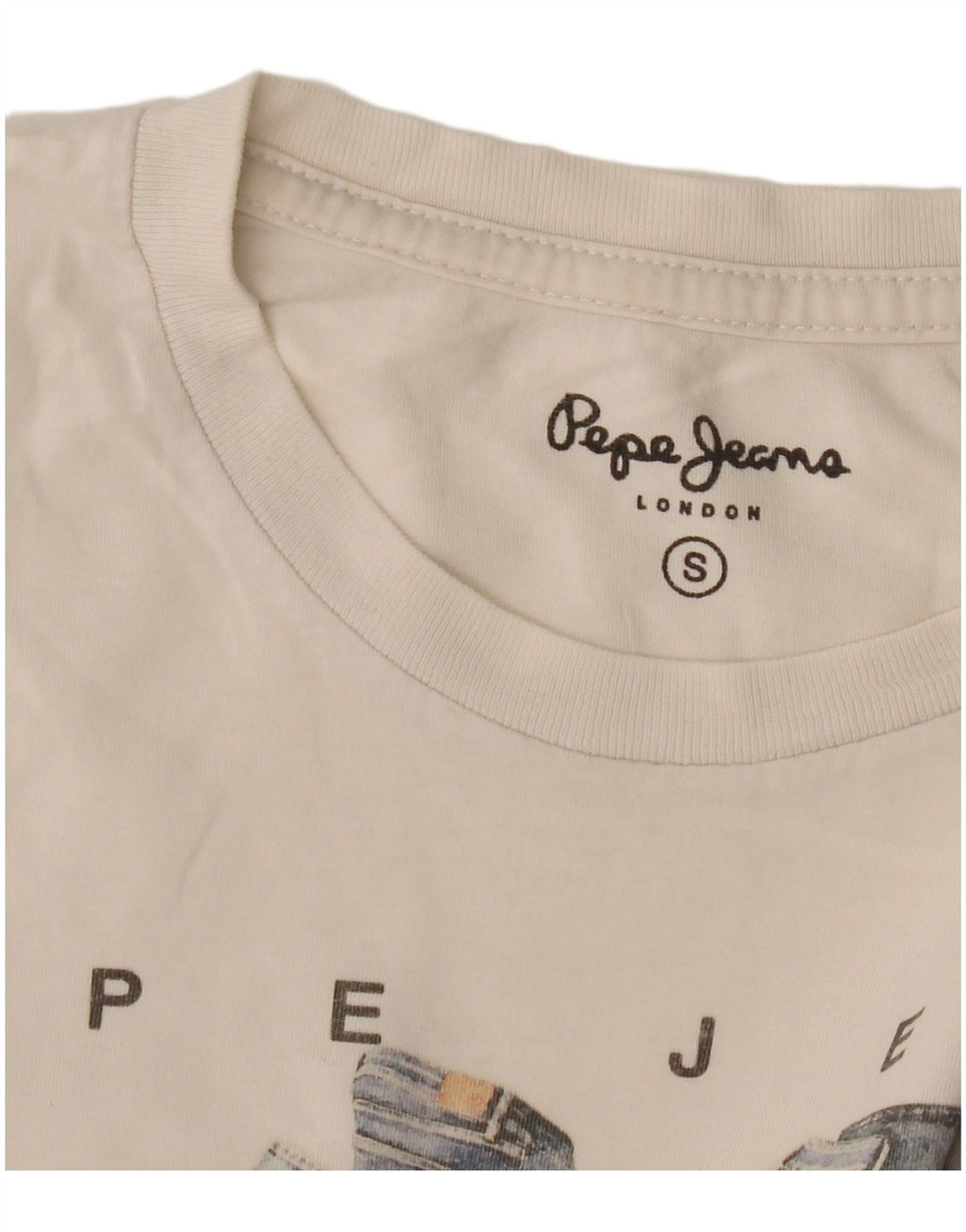 PEPE Jeans Camiseta masculina gráfica top pequeno off white