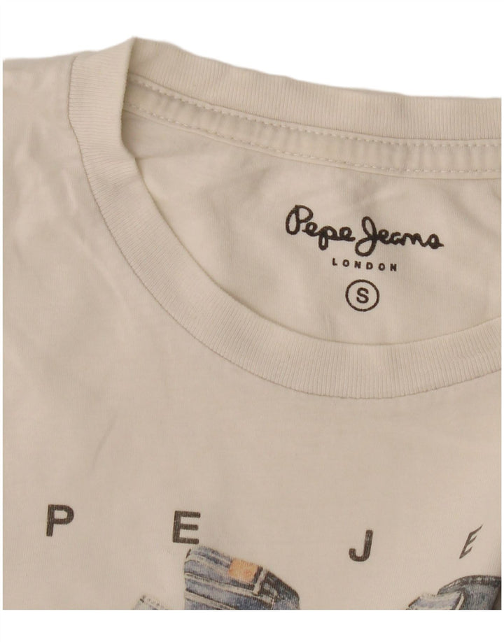 PEPE Jeans Camiseta masculina gráfica top pequeno off white