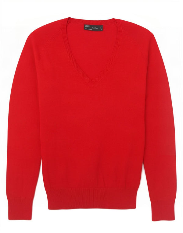 Suéter feminino Zara com decote em V UK 12 vermelho médio