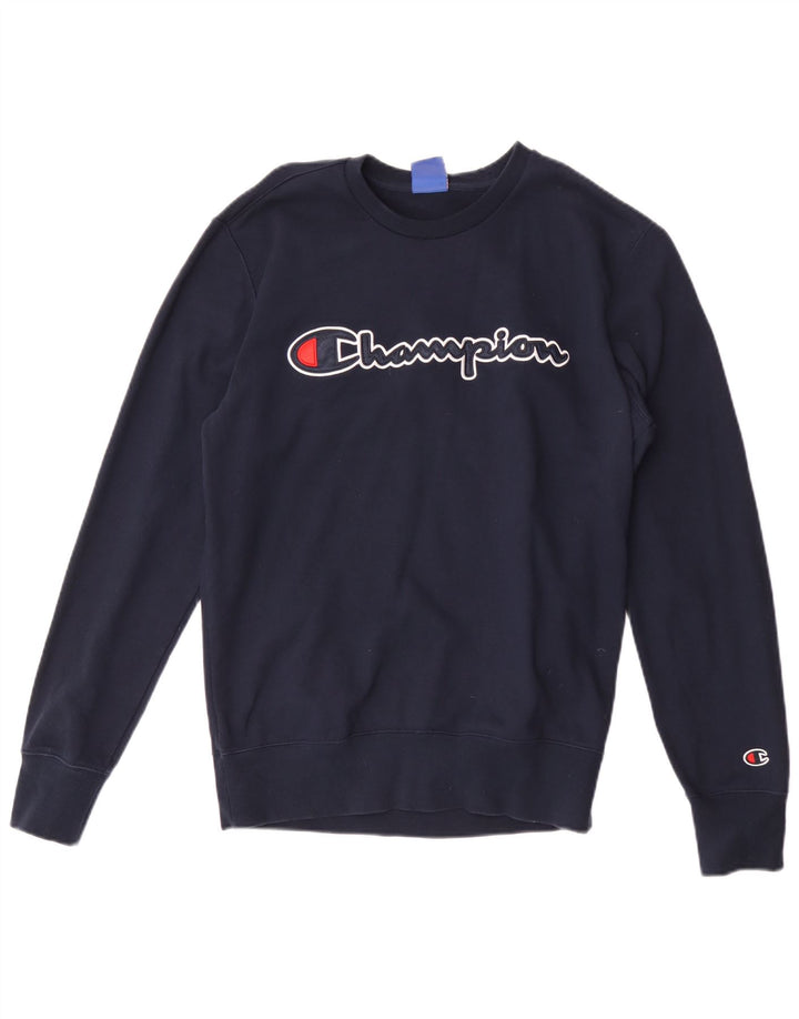 Champion masculino gráfico moletom jumper médio azul marinho algodão