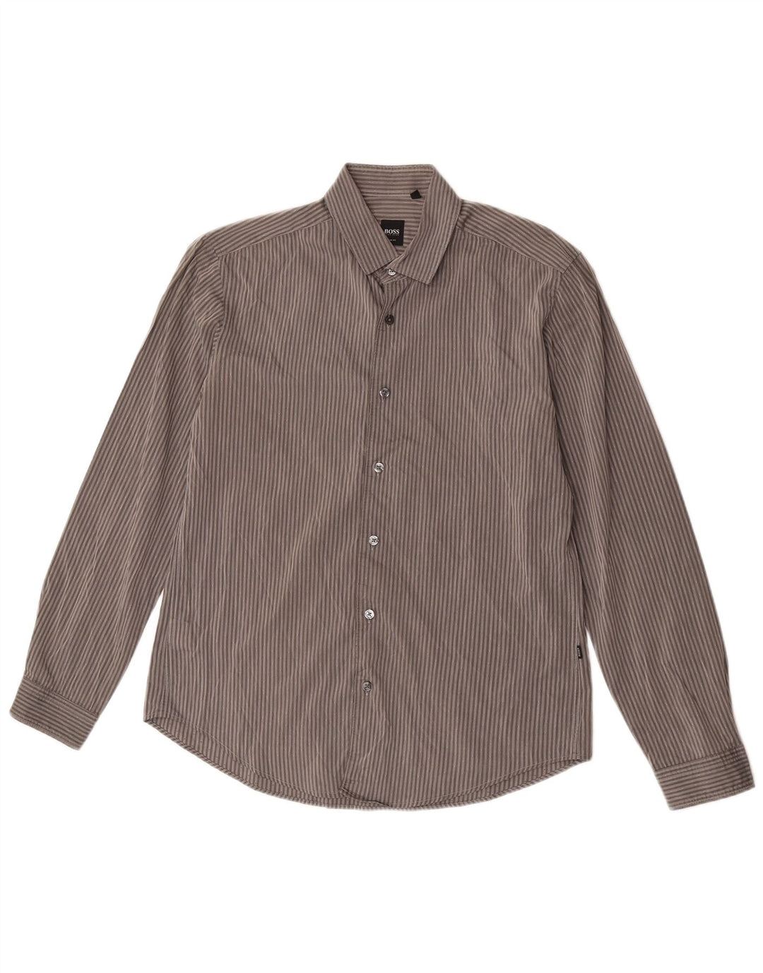 Camisa masculina Hugo Boss Slim Fit cinza médio risca de giz algodão