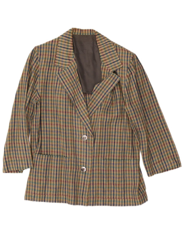 Jaqueta blazer vintage feminina com 2 botões Reino Unido 18 XL guingão multicolorido
