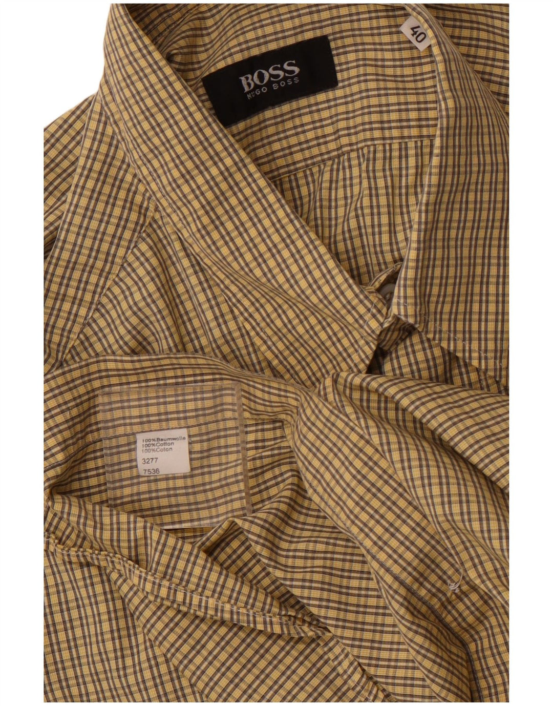 Camisa masculina de manga curta HUGO BOSS tamanho 40 algodão xadrez amarelo médio