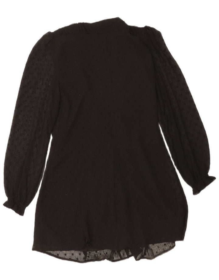 Vestido túnica feminino de manga comprida Zara Reino Unido 10 pequeno poliéster manchado preto