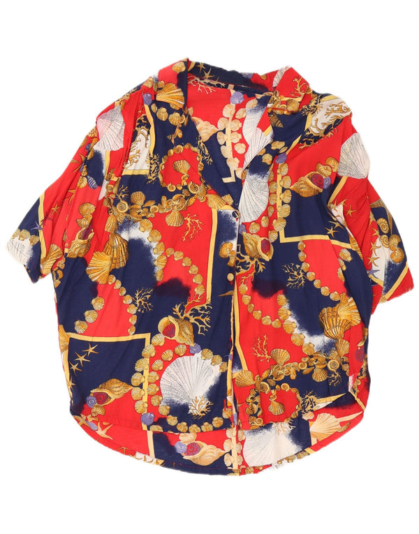 Vintage Womens Graphic Short Sleeve Shirt UK 18 XL Navy Blue Colourblock
