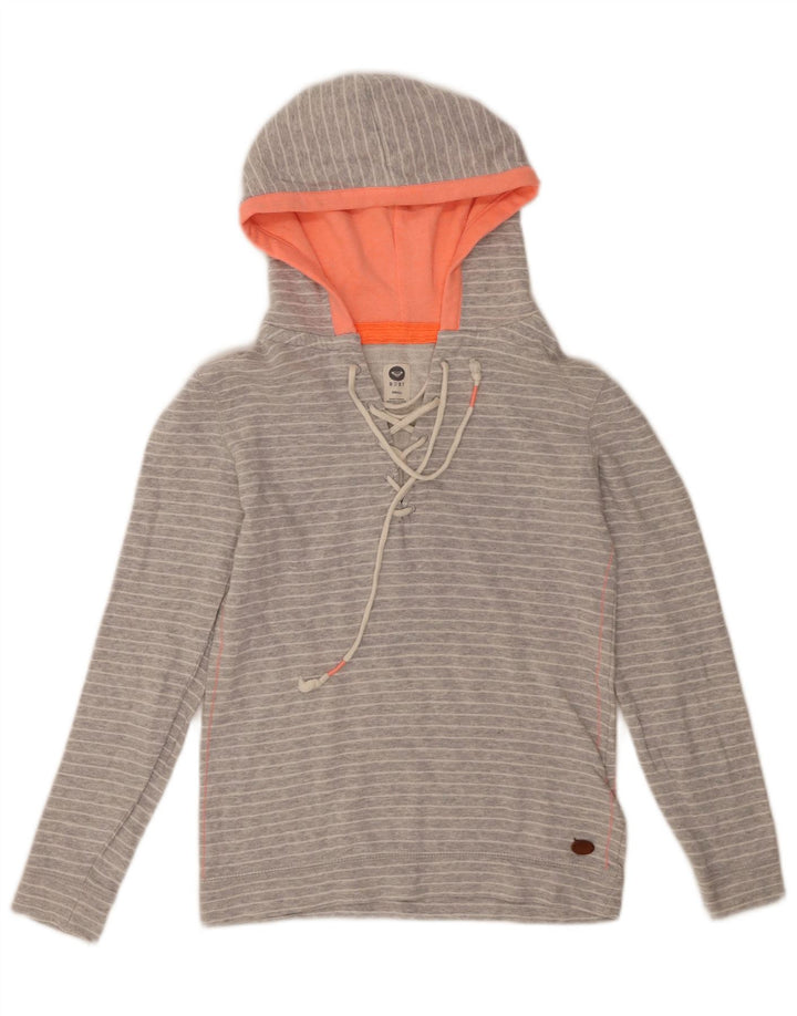 ROXY moletom com capuz feminino UK 10 algodão listrado cinza pequeno