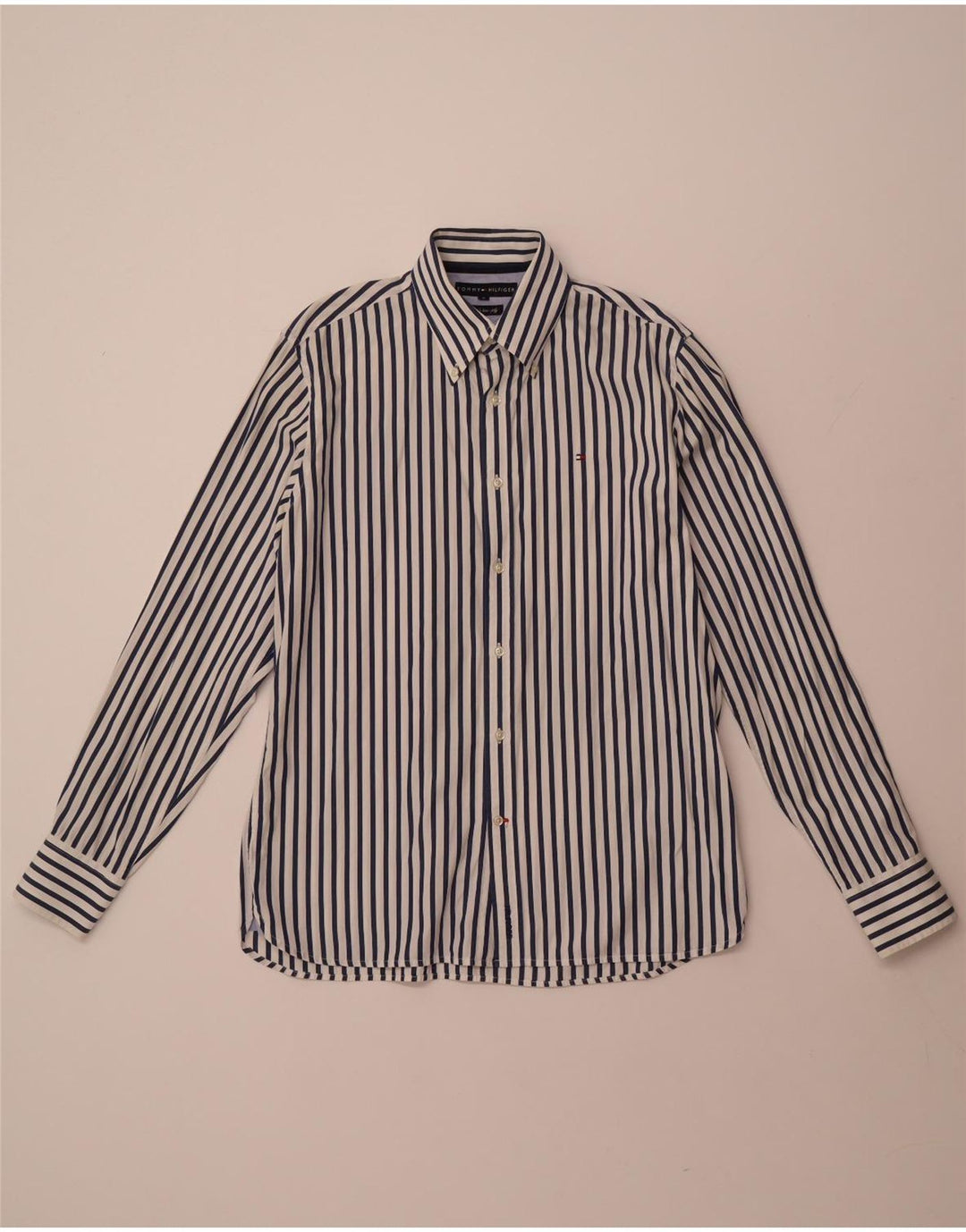Camisa masculina TOMMY HILFIGER de algodão listrado branco médio
