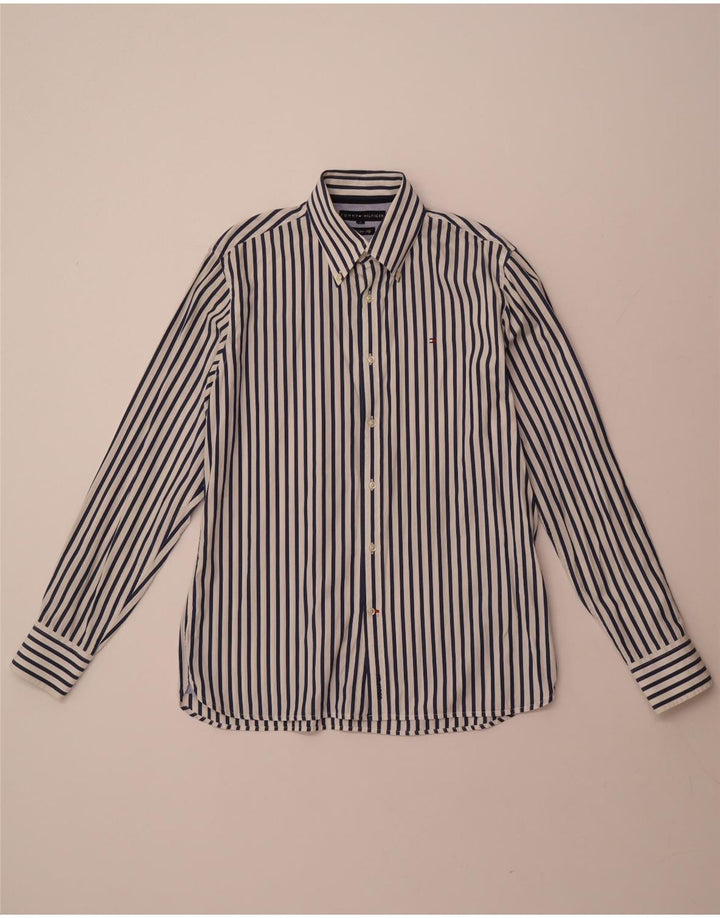 Camisa masculina TOMMY HILFIGER de algodão listrado branco médio