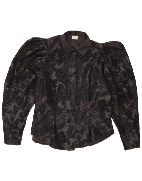 Blusa feminina Primavera Firenze UK 12 poliéster floral preto médio