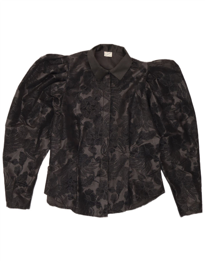 Blusa feminina Primavera Firenze UK 12 poliéster floral preto médio
