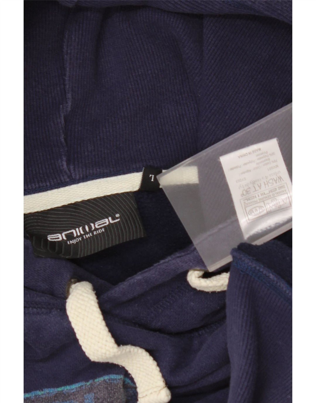 ANIMAL Mens Graphic Hoodie Jumper Grande Algodão Azul Marinho